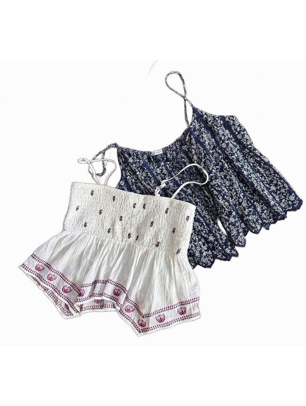 Bundle American Eagle Floral and Embroidered Boho Babydoll Tanks Medium